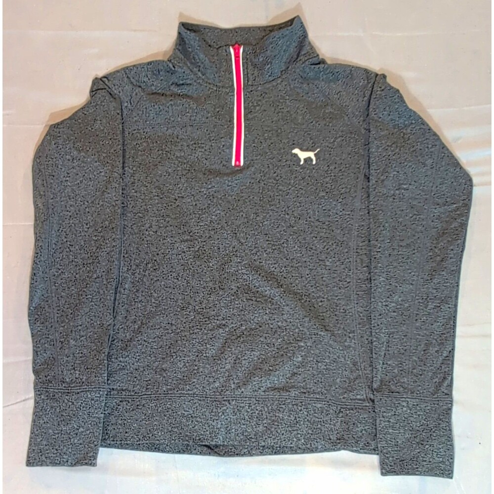 PINK Victoria's Secret Women's S Gray Mock Neck 1/4 Zip Pullover Stretch